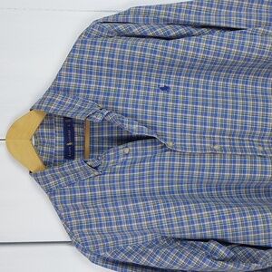 Ralph Lauren |Mens Blue Plaid Button Down Dress Shirt Cotton Preppy Sz.L